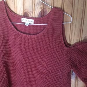 cold shoulder burnt orange chunky knit sweater